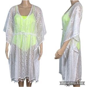 Echo Womens Swim Coverup Lacy Pullover Swimsuit Beach White One Size